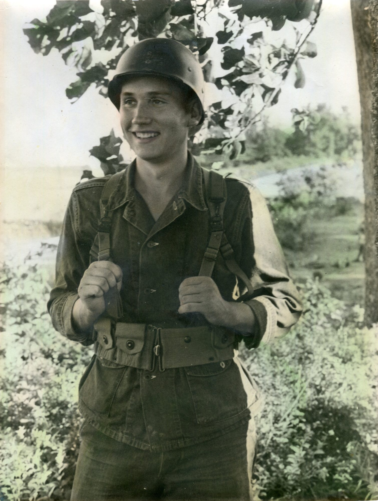 Wayne C. Temple posing at Camp Crowder in 1944.