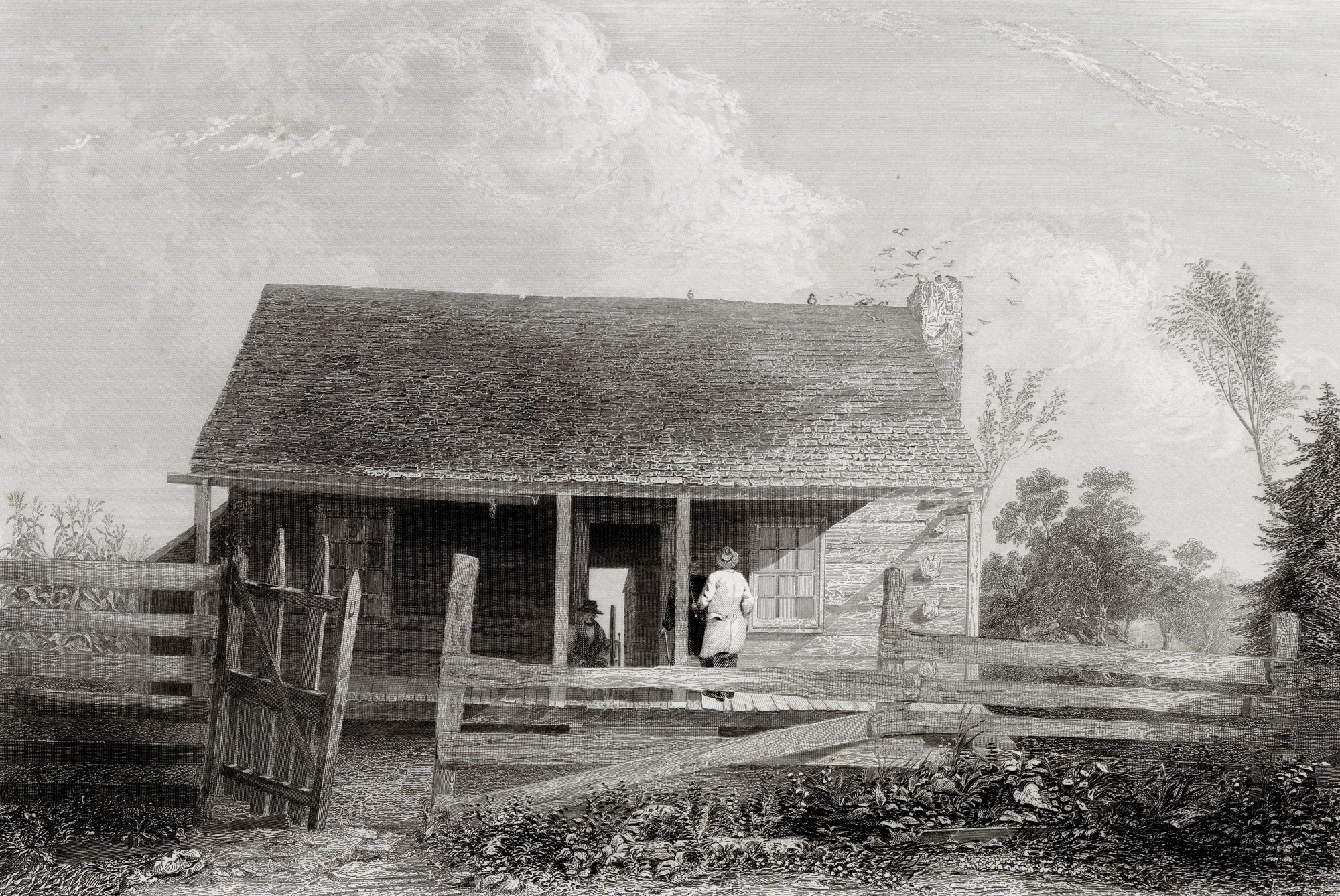 This engraving of the Lincoln's home in Spencer County, Indiana, was done from a photograph by James A. McGill of a cabin in southern Indiana probably about 30 years after the Lincoln family left Indiana.