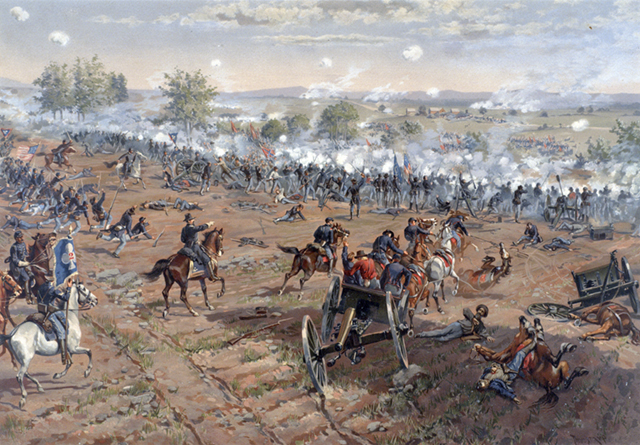 Chromolithograph depicting the Battle of Gettysburg.