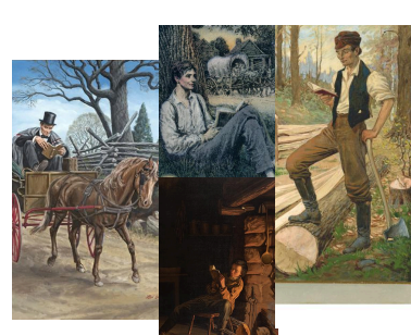 Illustrations of Abraham Lincoln reading at various ages