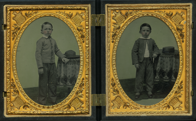 Ambrotype portraits of Willie Lincoln (left) and Tad Lincoln (right), taken in Springfield, Illinois, around 1859.